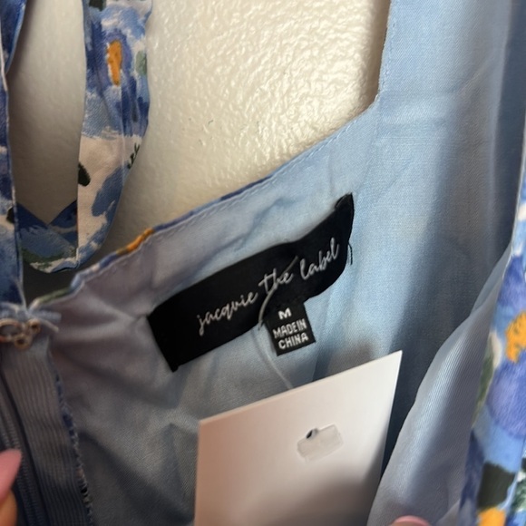 Jacquie The Label Watercolor Floral Print Puff Sleeve Tie Back Babydoll Dress - Picture 10 of 15